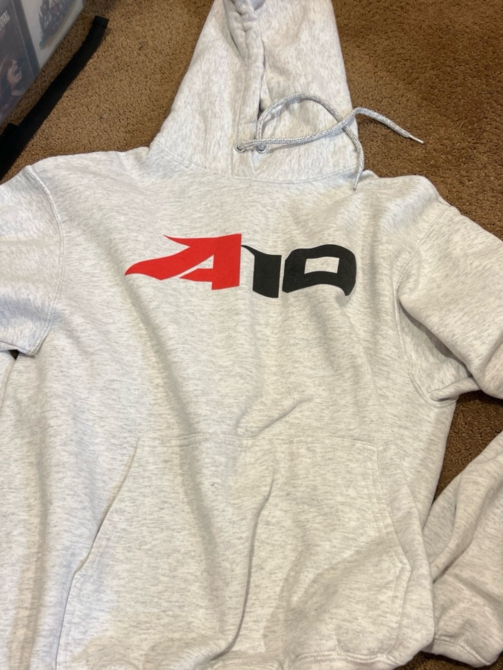 Port and Company Heather Gray Hoodie with Red and Black Graphic